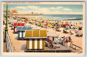 1940-50's CABANAS (MIS-SPELLED) & BATHING BEACH ATLANTIC CITY NJ LINEN POSTCARD - Picture 1 of 2
