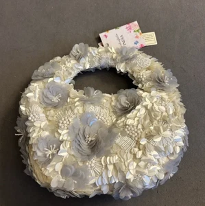 Perlen Tasche weiß grau Blumen Tik Tok Viral Handarbeit in Indien Neu mit Etikett - Bild 1 von 1