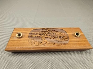 Vtg Lasercraft Engraved Walnut Wood Desk Pen Holder - Picture 1 of 5