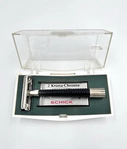 VTG SCHICK Krona Chrome Double Edge Safety Razor w/ Blade Case Eversharp - Picture 1 of 10