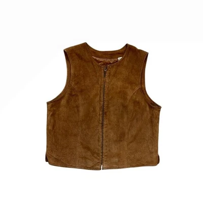 VTG Suede Zip Up Brown Vest Leather lord and taylor Large - Image 1 of 4
