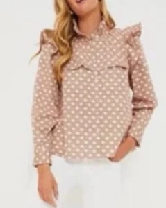 Tuckernuck Petal Cane Winnie Blouse Wmns XXS Pearl Snap Front Ruffle NWT $198 - Picture 1 of 21