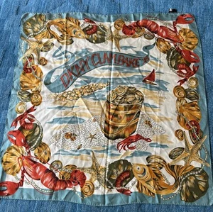 Vintage Beautiful 1993 DKNY Italy Silk Clam Bake Scarf 34” EUC - Picture 1 of 10