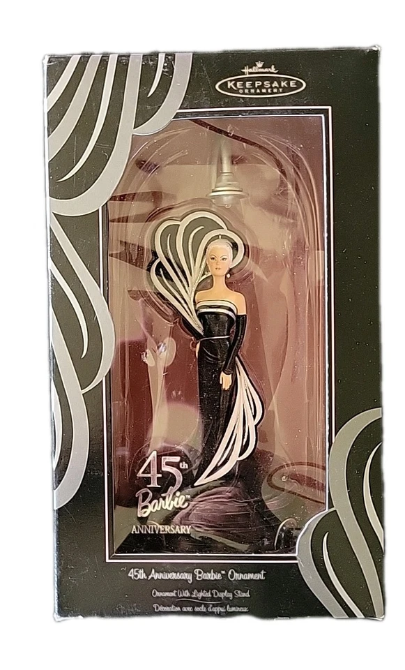 2004 Hallmark 45th Anniversary Barbie Ornament with Lighted Display Stand