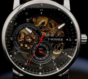 Winner Hombre Reloj Automático Reloj de Pulsera Negro Colores con Volante Abierto - Imagen 1 de 2