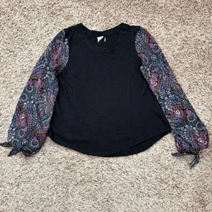 Top Anthropologie Akemi+Kin Para Mujer S Negro Paisley Corbata Mangas Largas Boho - Imagen 1 de 13