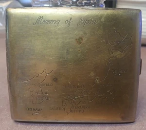 Antique Brass/metal WW2 Pocket Tobacco Case Engraved Memory Of JAPAN - Picture 1 of 10