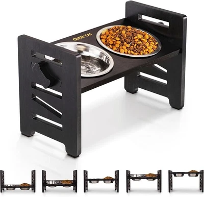 Elevated Dog Bowls Adjustable Raised Dog Food Bowl Stand 2 Stainless Steel - Image 1 of 4