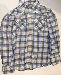 Camicia a maniche lunghe vintage grande L Big Mac JC Penney a quadri perla con bottoni a pressione! - Foto 1 di 6