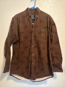 Woolrich Flannel Shirt Mens Size M Elk All Over Print Cabin Hunting Outdoor - Picture 1 of 4