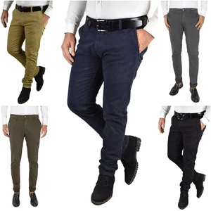 Pantaloni Uomo Slim Fit Elasticizzati Chino Eleganti Invernali Tasca America Blu - Foto 1 di 64