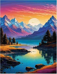 Landscape Paint by Numbers Kit for Adults, Mountain 16x20inch, Style-28 - Picture 1 of 8