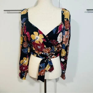 Band Of The Free M schwarz beere gesmokt Blumen Wickel Crop Top Boho Western Gypsy - Bild 1 von 14