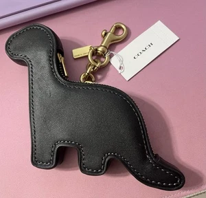 Coach Dino Rexy Coin Purse Pouch Bag Charm Brass/Black Glovetanned Leather NWT - Picture 1 of 2