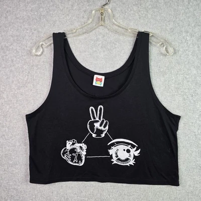 OMO CAT Omocat Peace Heart Black Crop Sleeveless Top Womens Sz Medium - Image 1 of 4