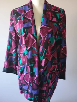 Vintage 80s Jewel Tone Blazer Geometric Designs Blazer Size Small - Image 1 of 4