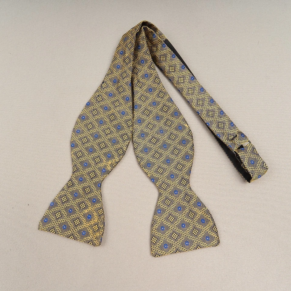 Винтажный шелковый галстук-бабочка желтый синий геометрический бриллиант регулируемый регулятор - Изображение 1 из 4