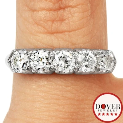 Anillo Estate Diamante Paladio Punta Redonda Semi Eternidad Banda 2.7 gr Sin Reserva Foto 1 de 4