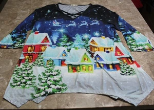OneWorld Mujer XL Navidad Vacaciones Top Snow Village Reno - Imagen 1 de 9
