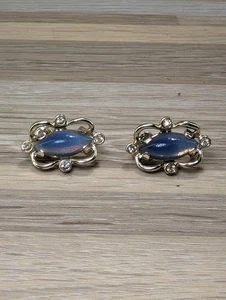 Vtg Sarah Coventry Blue Cabochon Glass Rhinestone Silver Tone Clip On Earrings - Picture 1 of 9