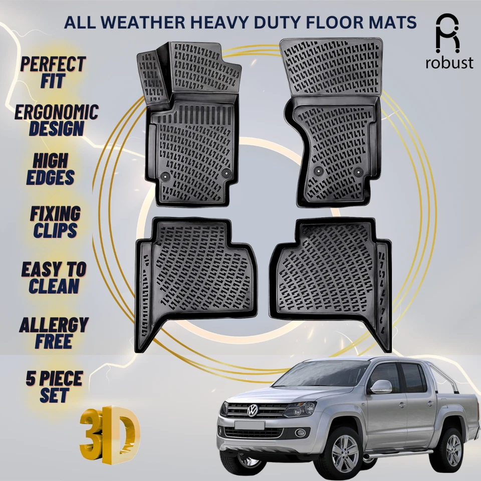 Floor Mats Liners For VW Volkswagen Amarok 2010-2018 All Weather Heavy Duty Rugs - Image 1 of 4
