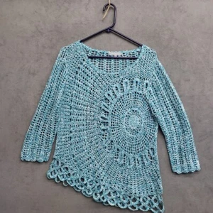 Macy's NY Collection offener Strickpullover Damen Größe Large türkis asymmetrisch - Bild 1 von 5
