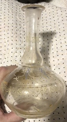 Antigua botella de peluquero antigua vintage pintada en vidrio  Foto 1 de 4