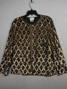 STENAY Beaded & Sequined Evening Shirt 1X Silk Black Gold Hook And Eye 4123 - Picture 1 of 18