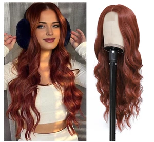 Long Auburn Wavy Wig for Women, 26 Inch Middle Part for Daily Party Use - Picture 1 of 9