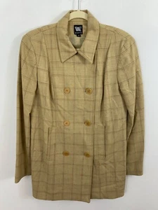 Worth Brown Plaid Double Breasted Blazer Size 4 Lined Wool Blend Long Sleeves - Picture 1 of 8