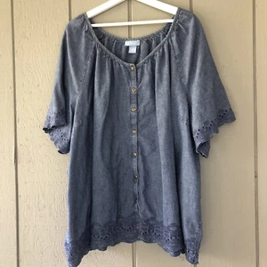 Liz & Me Denim Top Womens Blue (not gray)  Size 5x Spring Summer 100% Cotton GUC - Picture 1 of 10