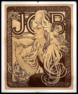 1950ca * Manifesto Poster Originale "Alfons MUCHA - Sigarette Job - Art Nouveau - Foto 1 di 5