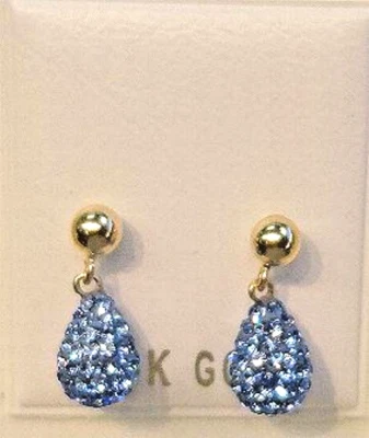 New 14k Solid Gold Crystal Blue Briolette Earrings - Image 1 of 2