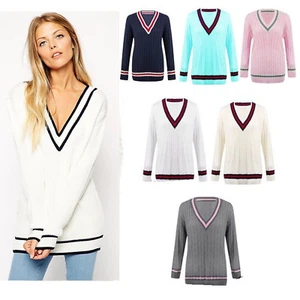 WOMENS Ladies V-Neck Long Sleeve Pullover Cricket Jumper Stay Cozy on the Pitch - Picture 1 of 8
