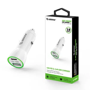 18W PD & USB-A Car Adapater In White - Picture 1 of 5