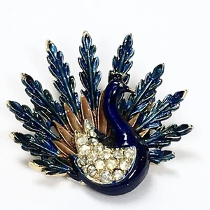 Spilla ARTE Arthur Pepper Pavone Uccellino Strass Smalto Blu Firmata Vintage - Foto 1 di 11