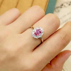 2.50 Ct Oval Cut Real Sapphire & Diamond Engagement Ring 14K Solid White Gold - Picture 1 of 9