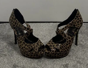 Next Leopard Print Patent Synthetic Upper High Heel Open Toe Shoes UK Size 6 - Picture 1 of 19