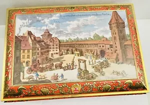 Vintage German E Otto Schmidt Large Tin Box Hinged Top Nurnberg Biscuit Tin 16" - Picture 1 of 8