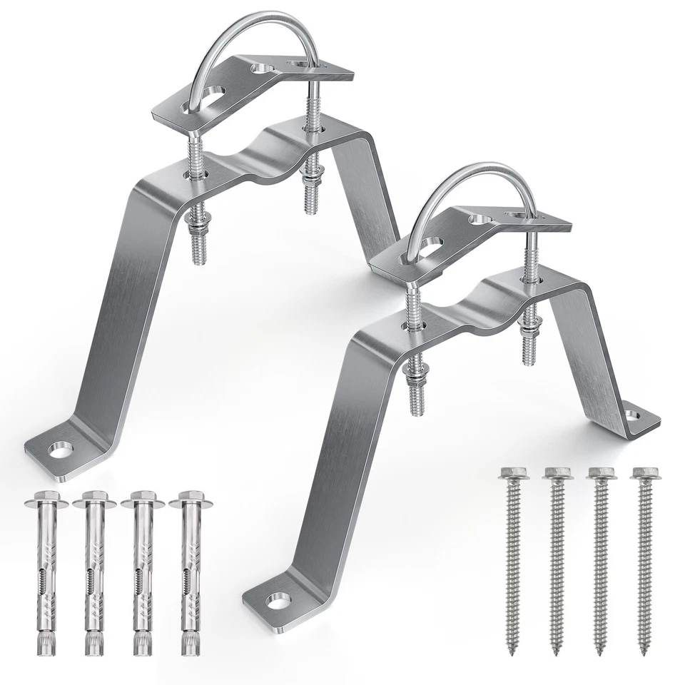 GOUNENGNAIL 1-Pair SS304 Antenna Mount Double Wall Mount Antenna Mast Clamp V Jaw Bracket