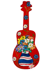 "Pintura de guitarra original arte de pared acrílico sobre madera arte popular firmado 18""" - Imagen 1 de 5