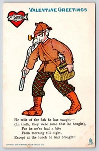 Valentine~Fish Stories~Fisherman Had No Bites Except Lunch~Tall Tales~1905 TUCK - Picture 1 of 2