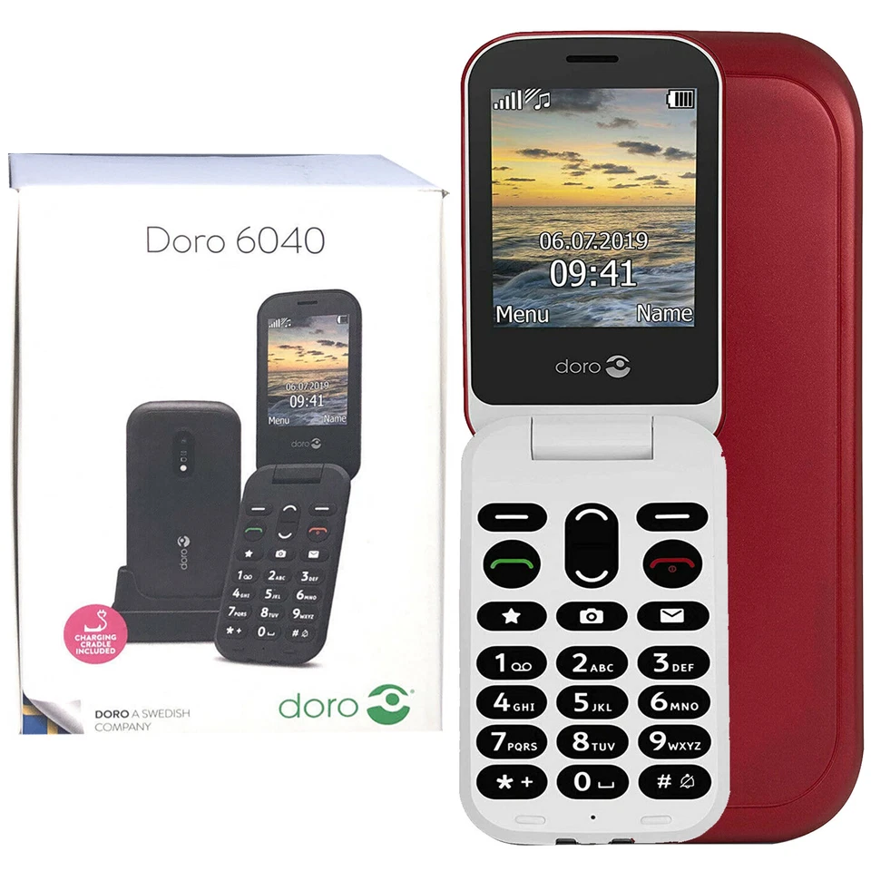 BNIB Doro 6040 Dual SIM Red/White Factory Unlocked 2G Cellphone GSM - Image 1 of 1