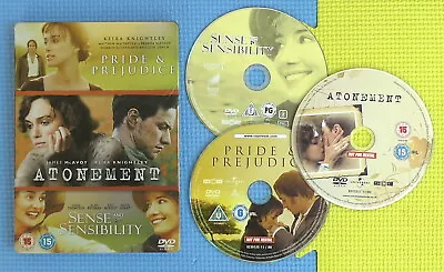 3 DVDs in STEELBOOK CASE: PRIDE & PREJUDICE / ATONEMENT / SENSE and SENSIBILITY - Image 1 of 2