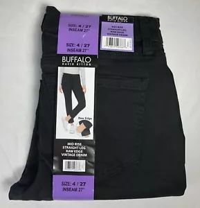 New Women's Buffalo Jayme Mid Rise Raw Edge Straight Leg Jeans, Black 4/27     K - Picture 1 of 5