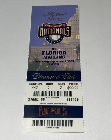 Washington Nationals Vs Florida Marlins Game day ticket Stub. 9/7/2005 Cover