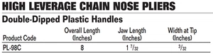 8"-Inch High Leverage Chain Nose Pliers, Double-Dipped Handles, Williams PL-98C - Bild 1 von 2