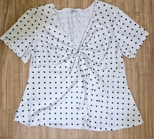 Misslook Top Womens Size XXL Blue Short Sleeve Tie Back Knit Casual White And... - Picture 1 of 9