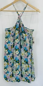 SO Women’s Medium Halter Neck Swing Mini Dress Dark Green Floral Print - Picture 1 of 5