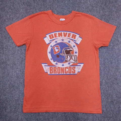 Vintage 1975 Denver Broncos T Shirt M-L 38" Chest Single Stitch USA Made License Cover